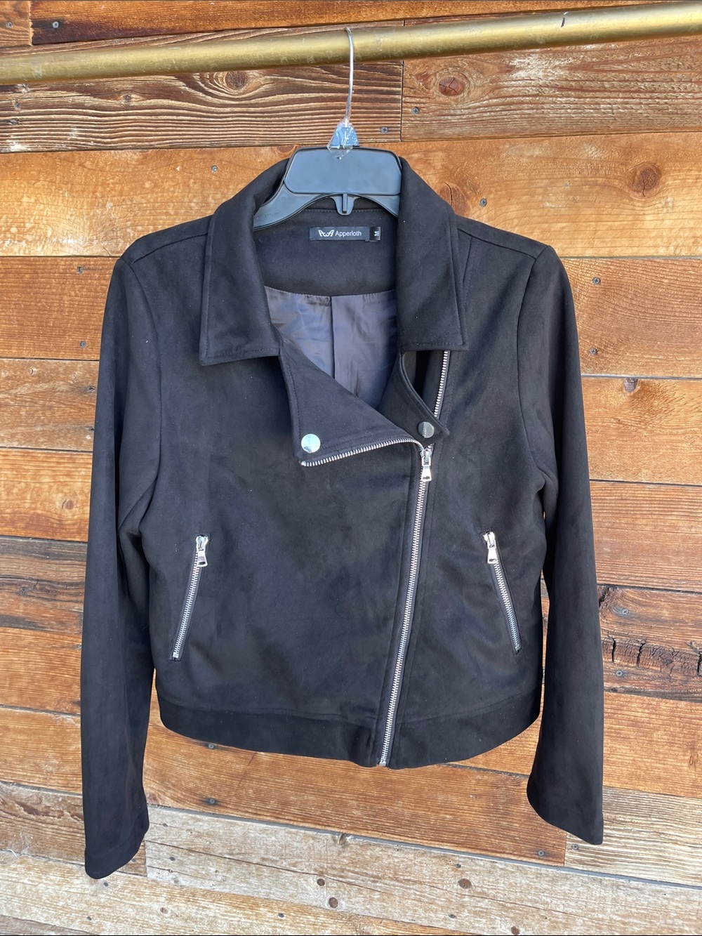 Black Suede Asymmetric Moto Jacket for Women